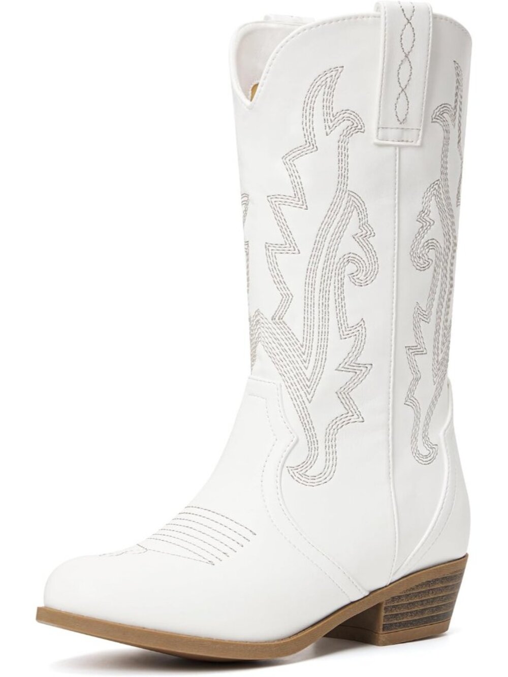 Women's White Rubber Western Embroidered Cowgirl Mid Calf Stylish Riding Boots